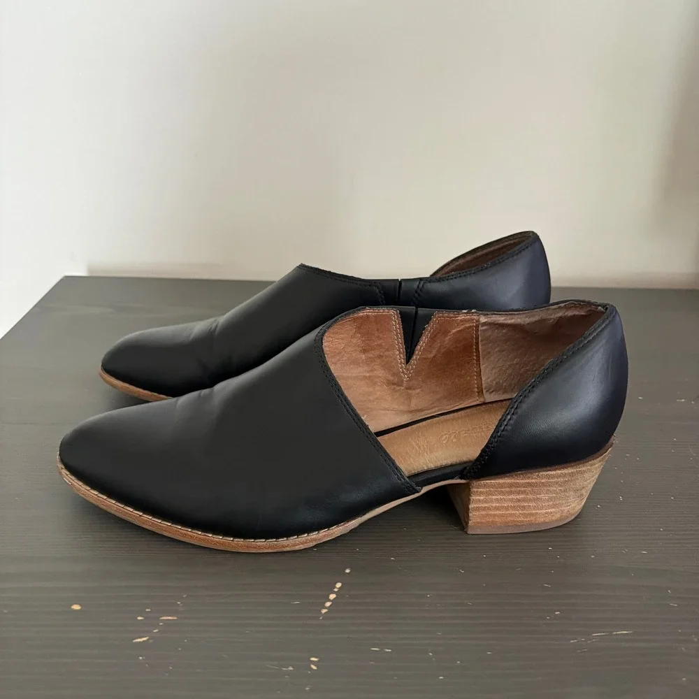 Madewell Shoe Lucie 9 True Black Leather D'Orsay Stacked Heel Bootie